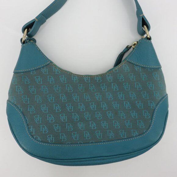 Dooney and Bourke Signature DB Logo Jacquard Hobo Shoulder Bag Blue Leather Y2K - Picture 13 of 16